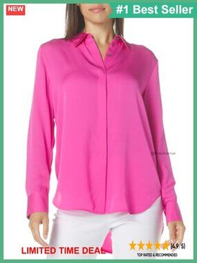 Silk Button-Down Blouse Long Sleeve Collared Tuxedo Shirt